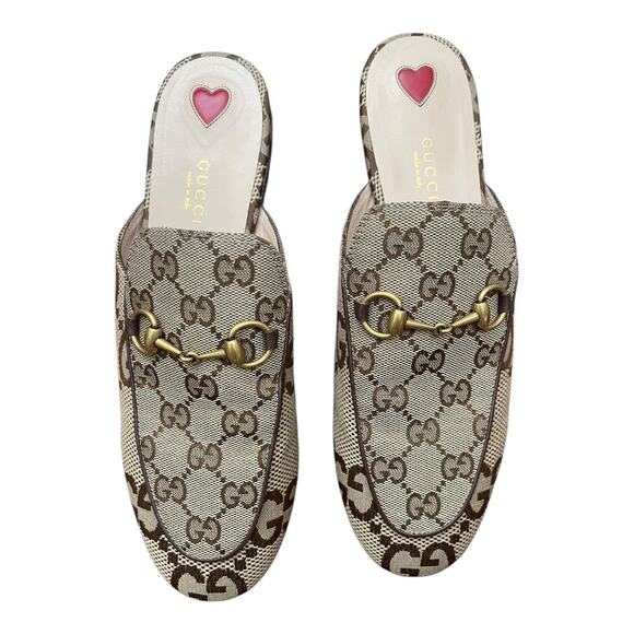 Gucci Princetown Horsebit Detail Leather Canvas Jacquard Mule Slippers Beige 8.5 - Picture 3 of 13